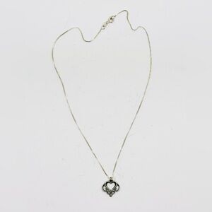 .925 Sterling Silver Heart Pendant & 16” Box Chain Necklace